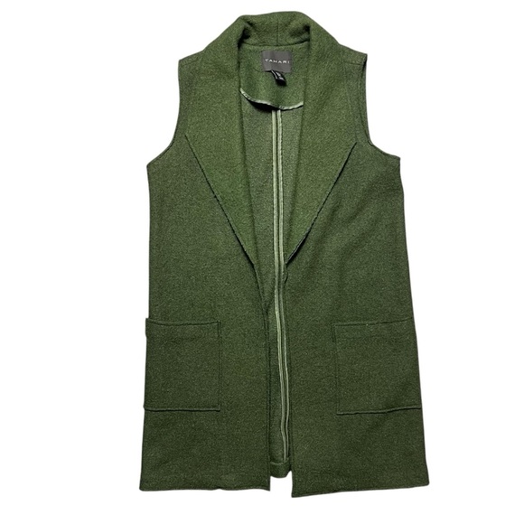 Tahari Wool Viscose Blend Sleeveless Open Front Cardigan Moss Green Women’s M - Picture 1 of 6